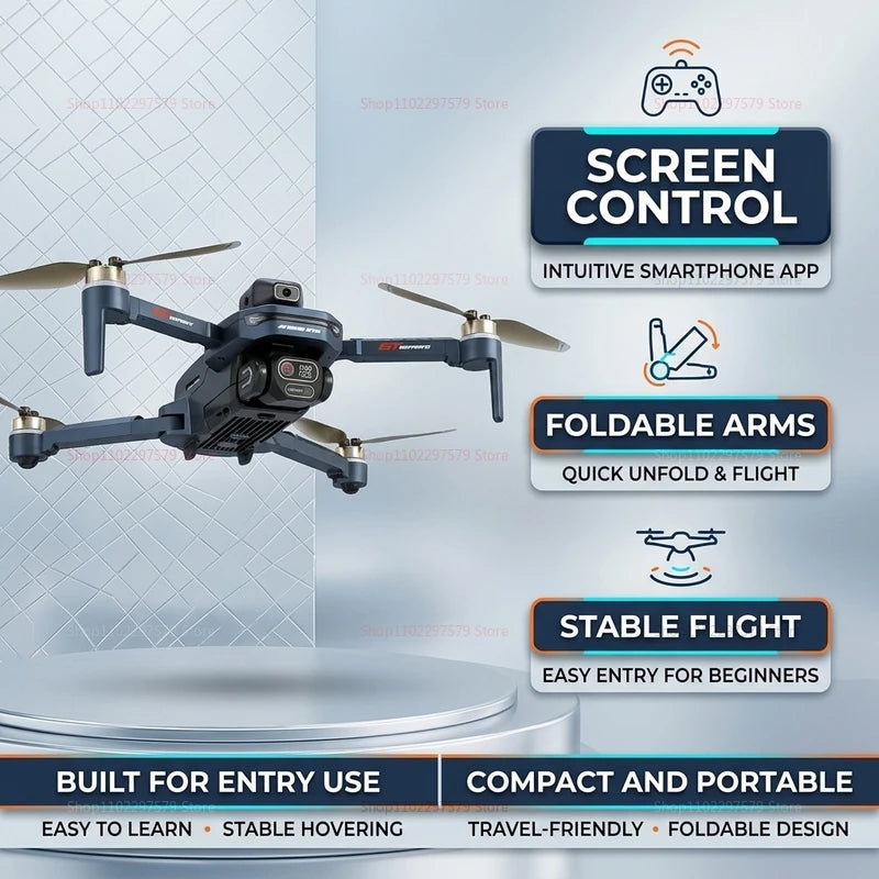 Dron GT8 Cámara Dual 8K HD GPS – Motor Brushless, Gimbal 3 Ejes, WiFi FPV, Pantalla 4.3", Plegable