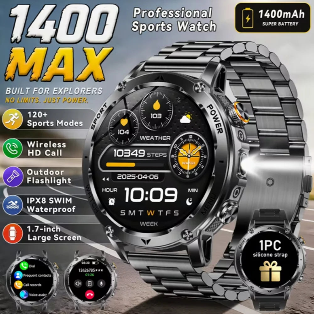 Flttoltn AK106 | Smartwatch Militar 1400mAh | AMOLED 1.7", IP69K, Linterna LED, 100+ Deportes