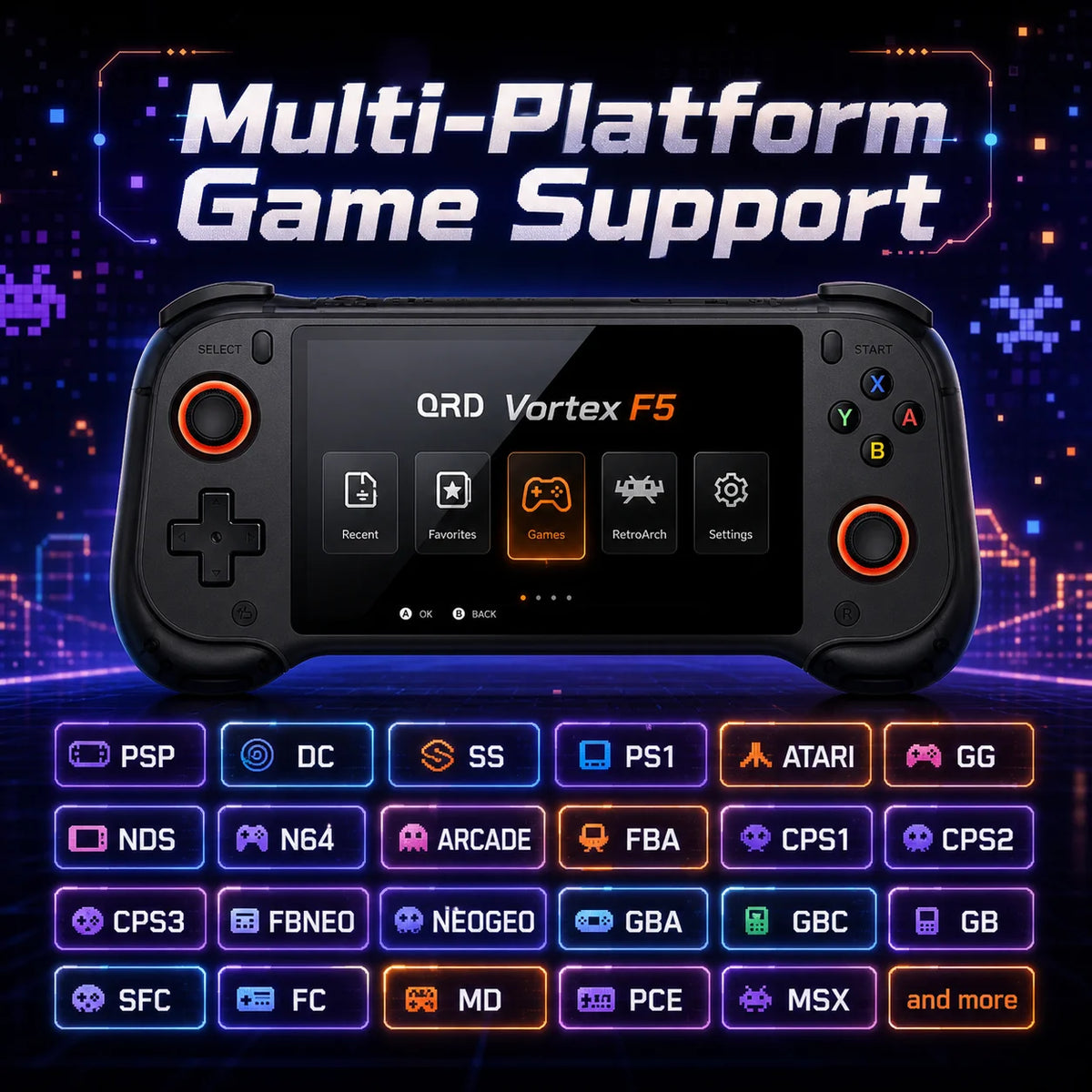 QRD Vortex F5 Retro Handheld Game Console | 5.5" IPS | RK3566 | Hall Joystick | 15000+ Games | HDMI