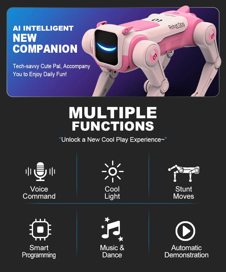 Perro Robot RC Inteligente IA – Control por Voz, Programable, Canta, Baila y Hace Acrobacias