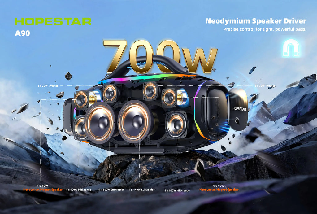 HOPESTAR A90 | Bocina Bluetooth 700W con Micrófono | Karaoke Outdoor IPX6