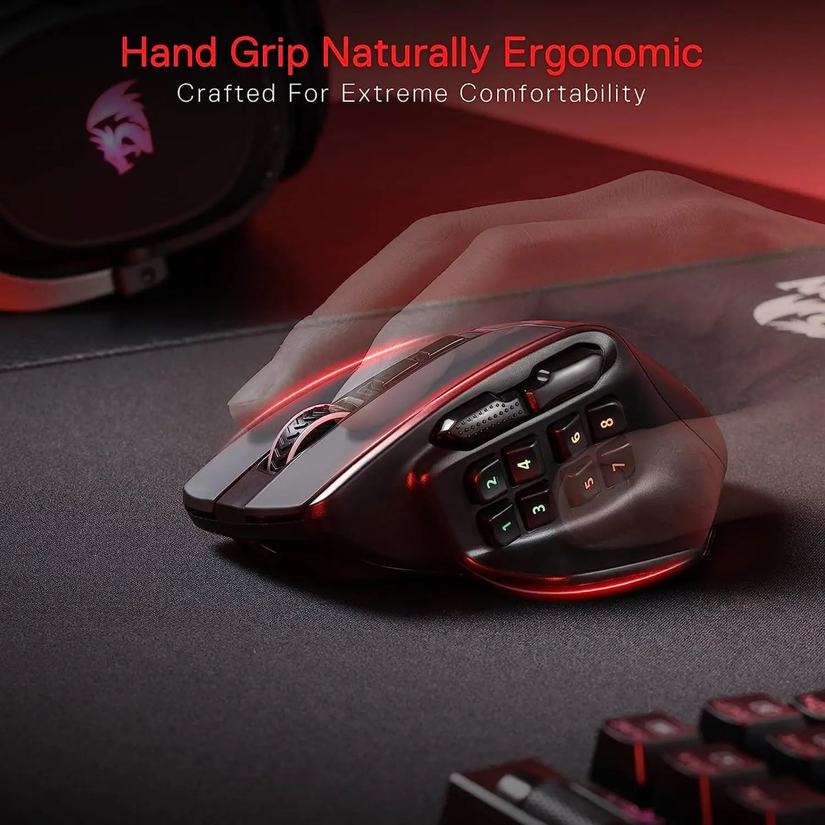 Redragon M811 PRO Wireless MMO Gaming Mouse | 26000 DPI | 15 Buttons | RGB | Pixart 3395