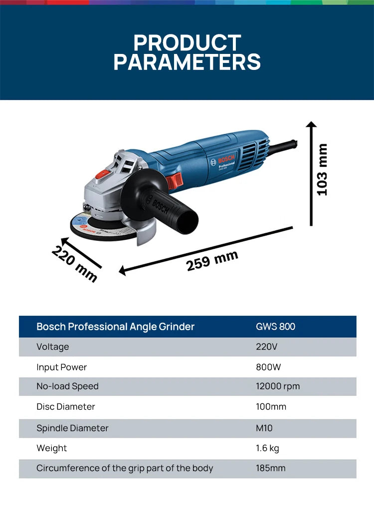 Bosch GWS 800 | 800W 12000RPM Angle Grinder | 100mm Disc