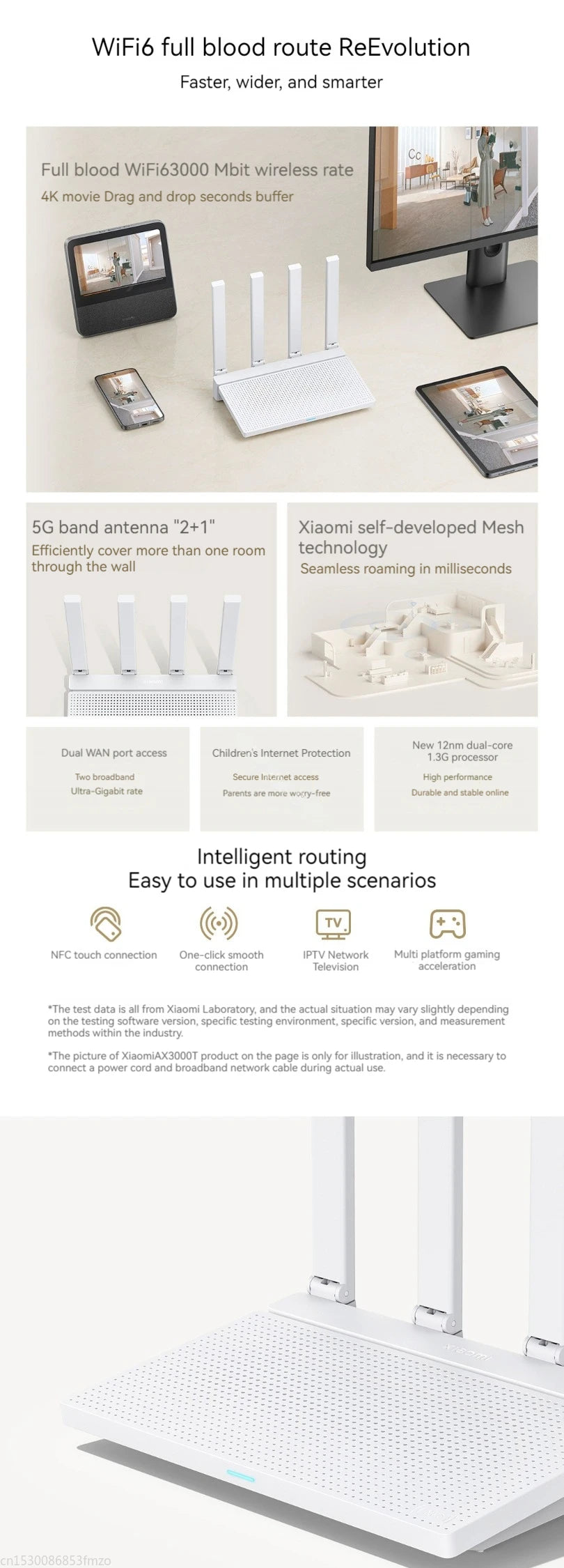 Xiaomi Router AX3000T WiFi 6 Mesh | 3000Mbps | NFC | 256MB | 128 Dispositivos | Gaming | Control Parental | MiWiFi