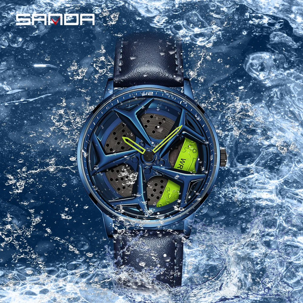 SANDA 1087 Men's Sports Quartz Watch | 360° Rotating Dial | Chronograph | Leather & Steel | Waterproof