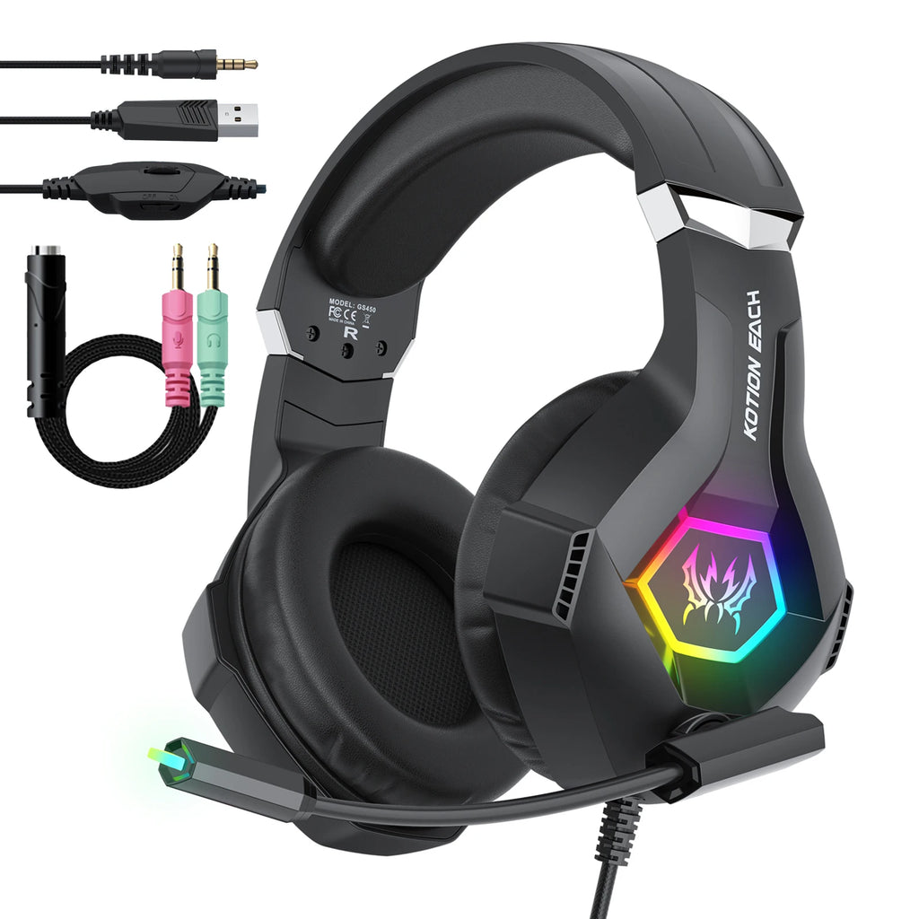 Audífonos Gaming GGBEE GS450 | USB + 3.5mm | RGB | Micrófono 360° | PC/PS4/PS5/Xbox | GGBEE GS450 Gaming Headset USB 3.5mm RGB 360° Mic PC PS4 PS5 Xbox