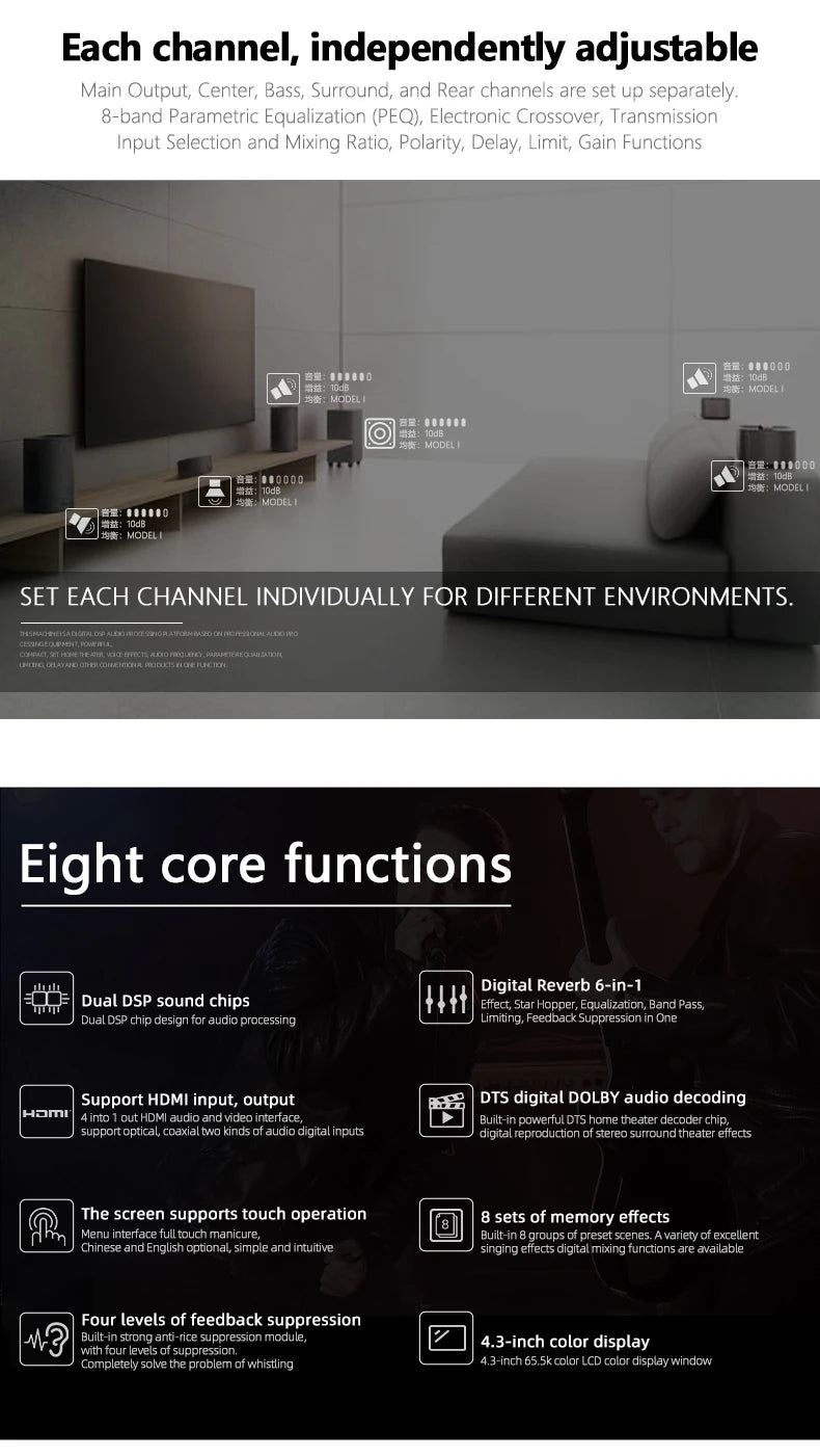 PAHOPE MK-8000 7.1 Home Theater AV Receiver | 8K 3D | DTS Digital HD | Karaoke | 110V & 220V
