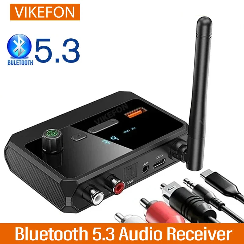 Bluetooth 5.3 Audio Receiver | RCA, AUX & Optical Output | U-Disk Playback | Wireless Adapter for Stereo & Car Speakers