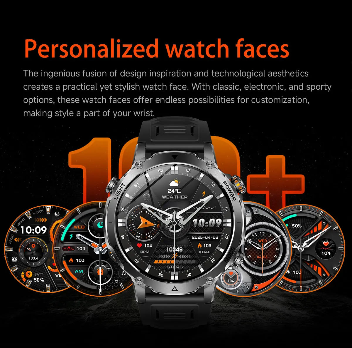 Flttoltn AK106 | Smartwatch Militar 1400mAh | AMOLED 1.7", IP69K, Linterna LED, 100+ Deportes