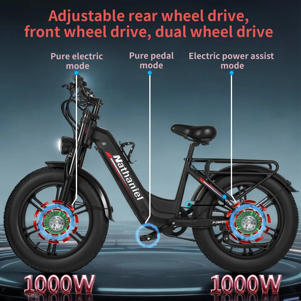 E-Bike 20" Doble Motor 2x1000W | 48V 20Ah Extraíble | 50km/h | Shimano 7v | Frenos Hidráulicos | Marco Aluminio | Adultos