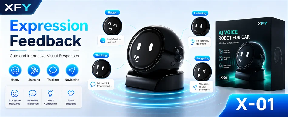 XFY X-01 AI Voice Robot for Car — Smart Assistant | Hands-Free Navigation, Music & Calls