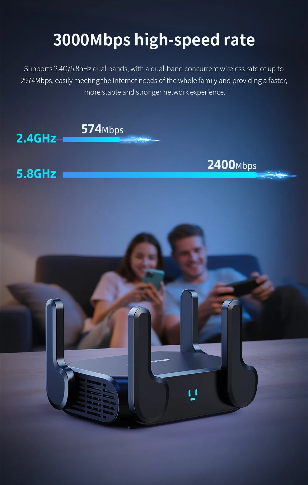 Comfast CF-WR632AX Router WiFi 6 Mesh | AX3000 | 3000Mbps | Puerto 2.5G | USB 3.0 | 4 Antenas | Hogar y Oficina