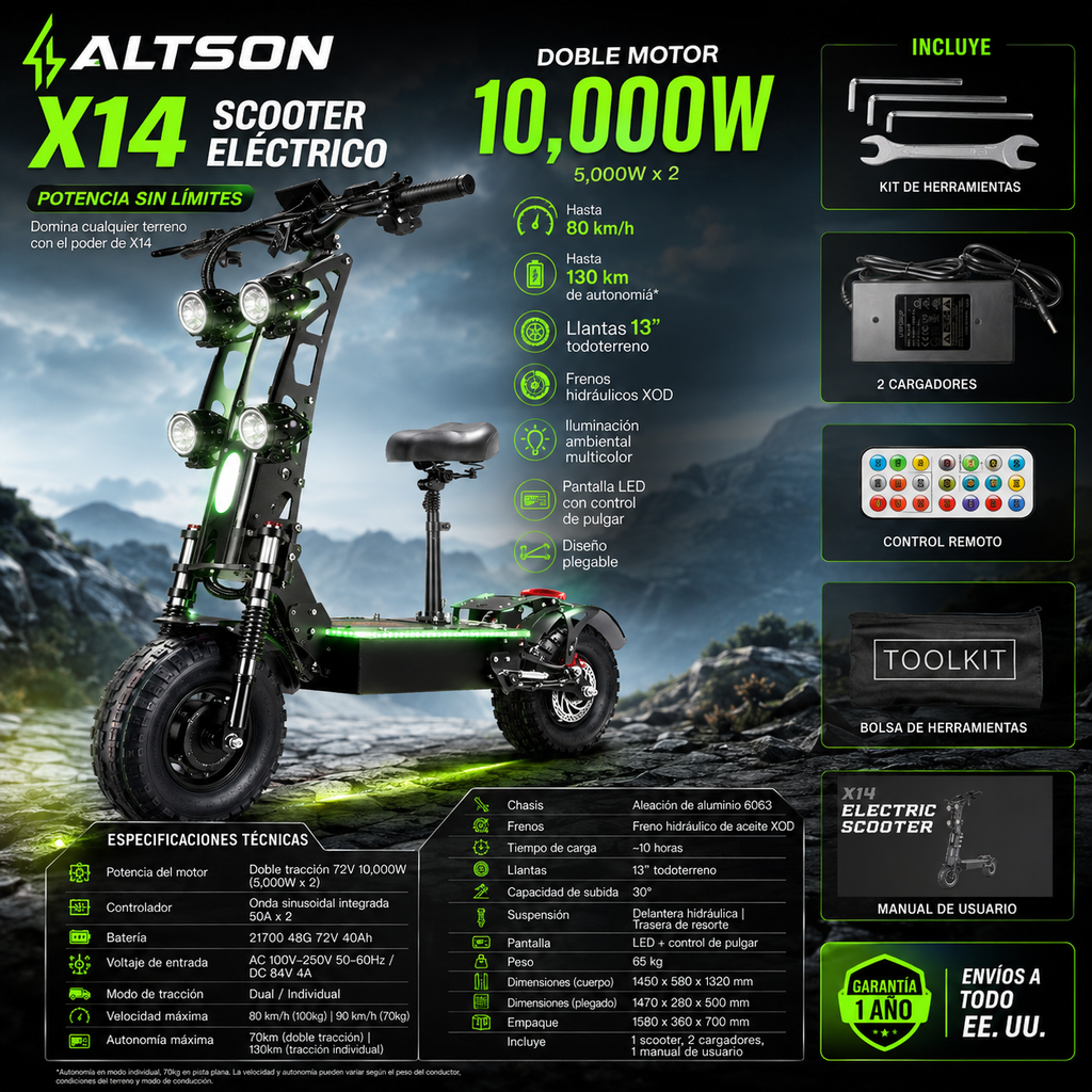 X14 Electric Scooter 10000W Dual Motor | 13" Off-Road | 80 km/h | ALTSON