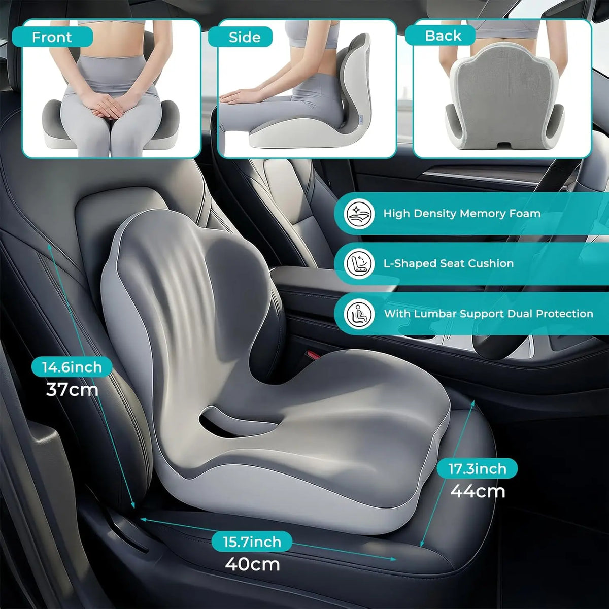 Memory Foam Seat Cushion | Lumbar Back Support | Office & Car / Cojín Ergonómico