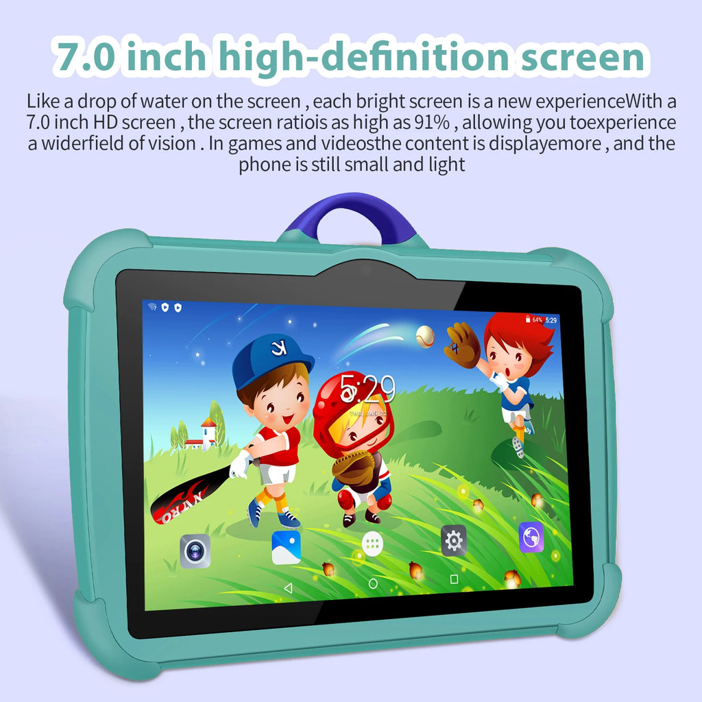 Tablet Infantil BDF 7" | Android 13 | 4GB RAM + 64GB | Quad-Core | WiFi | 4000mAh | Verde, Rosa, Naranja, Azul