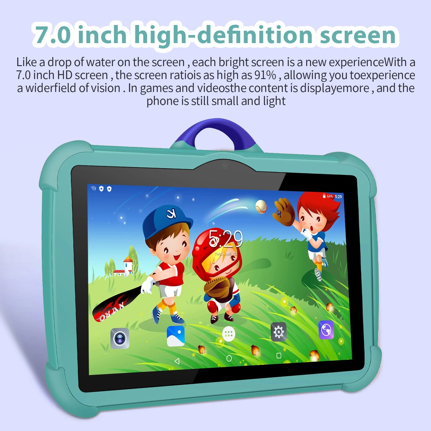 Tablet Infantil BDF 7" | Android 13 | 4GB RAM + 64GB | Quad-Core | WiFi | 4000mAh | Verde, Rosa, Naranja, Azul