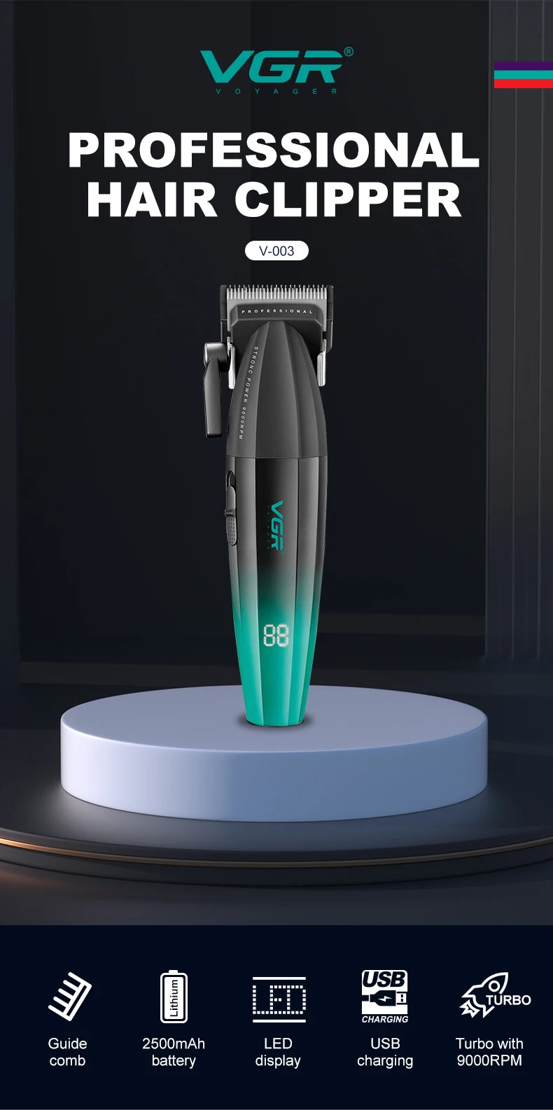 VGR V-003 Cordless Hair Clipper | USB Options / Máquina de corte VGR V-003