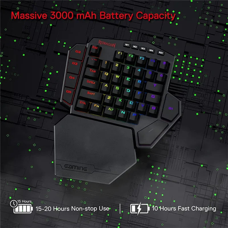 Teclado Gaming Una Mano Redragon K585 DITI | 42 Teclas | 2.4GHz Inalámbrico | RGB | 7 Macros | Hot-Swap | Redragon K585 DITI One-Handed Wireless Gaming Keypad 42 Keys 2.4GHz RGB 7 Macros Hot-Swap