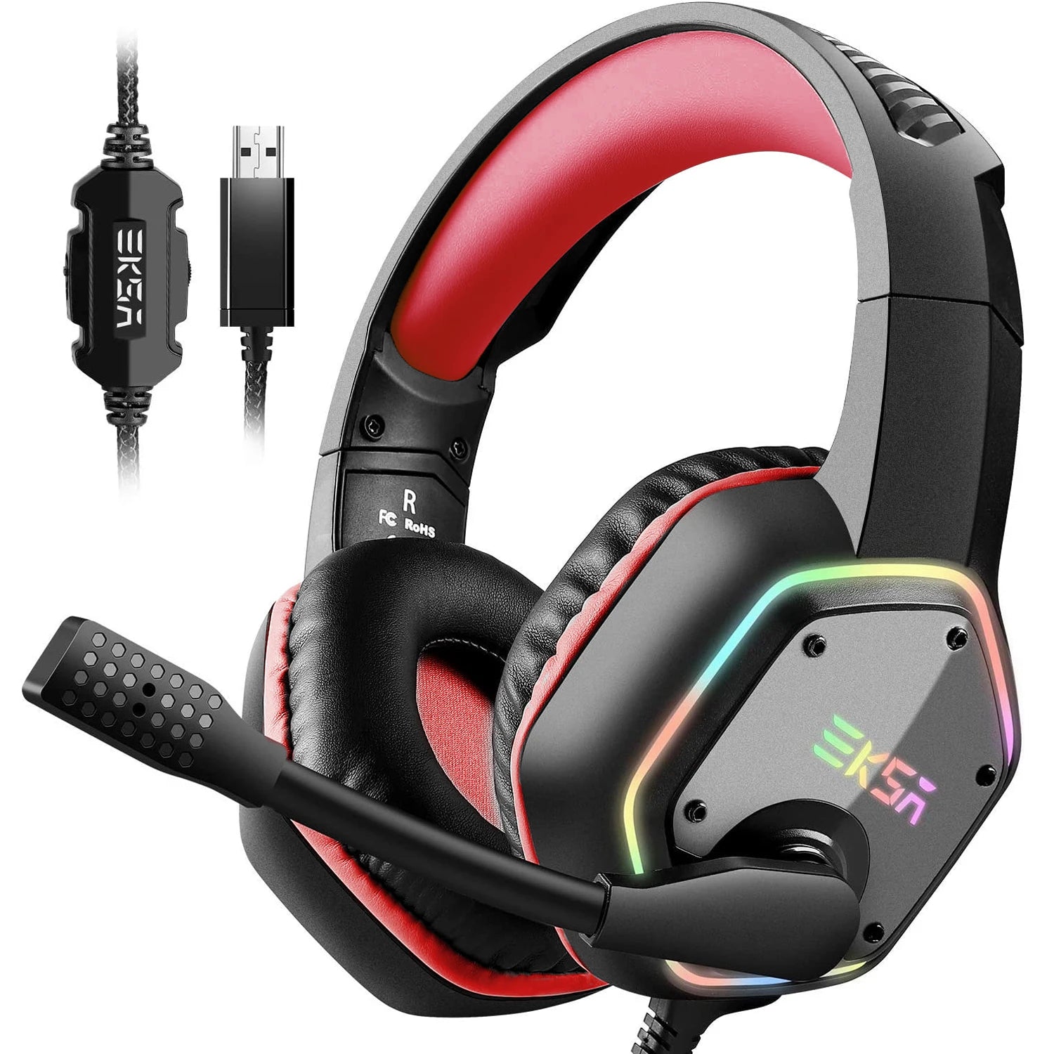 Audífonos Gaming EKSA E1000 | 7.1 Surround | USB | RGB | Micrófono Cancelación de Ruido | PC/PS4/PS5 | EKSA E1000 Gaming Headset 7.1 Surround USB RGB Noise Cancelling Mic