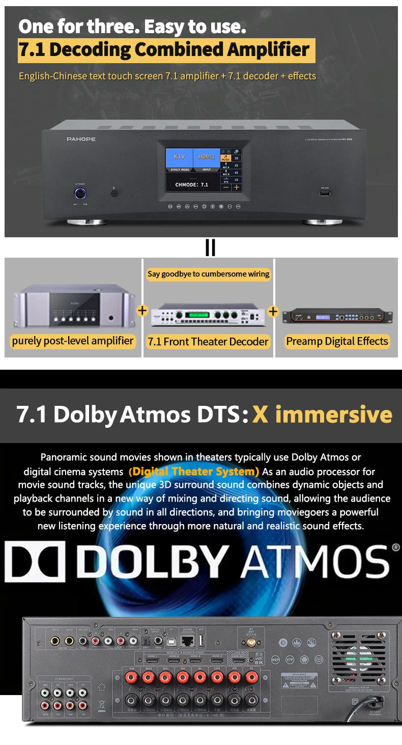 PAHOPE MK-8000 7.1 Home Theater AV Receiver | 8K 3D | DTS Digital HD | Karaoke | 110V & 220V