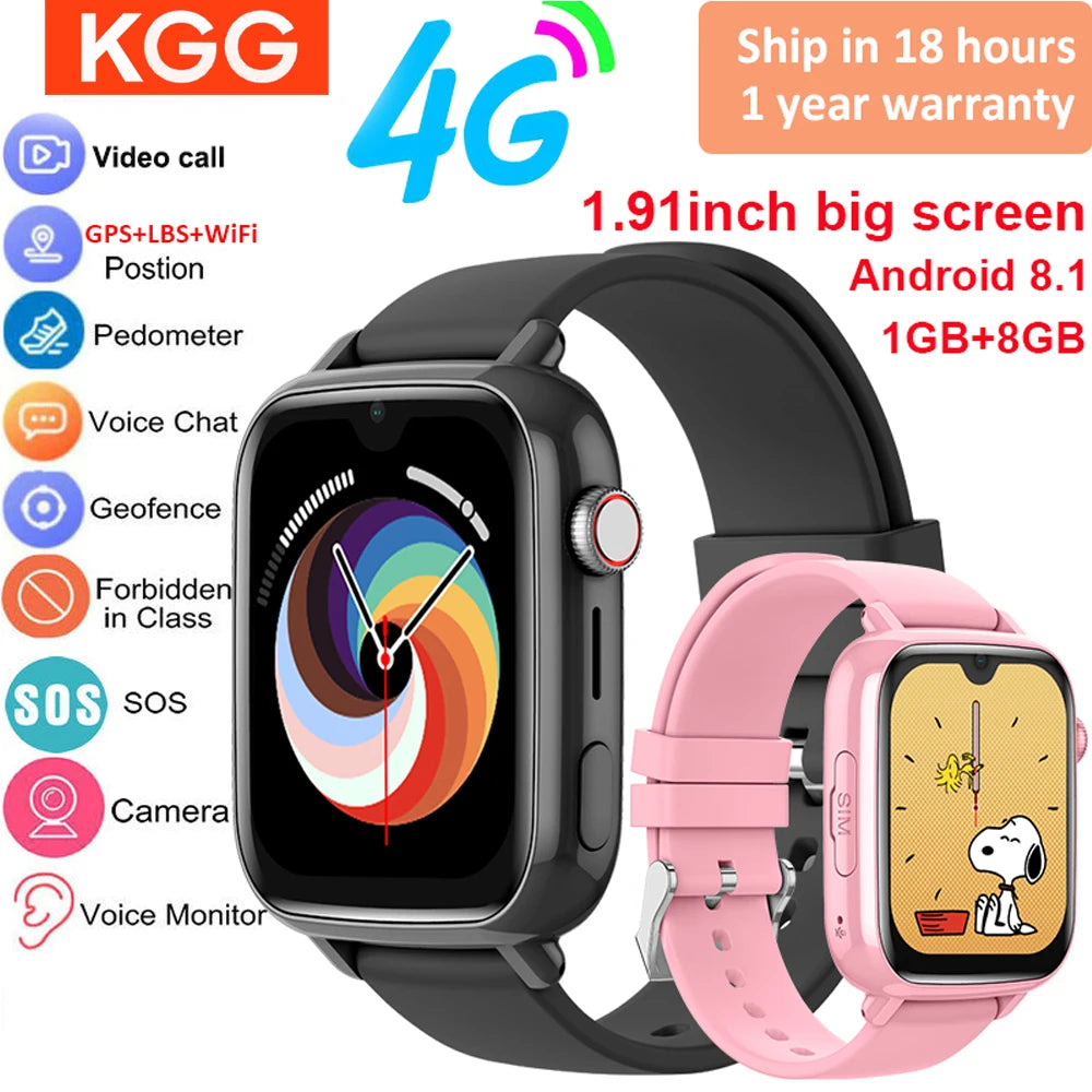 Smartwatch KGG Kids 4G GPS | 1.91" IPS | Video Call | SOS | WiFi | IPX7 | Android 8.1 | Reloj Inteligente KGG Niños 4G GPS | Videollamada | SOS | WiFi | IPX7