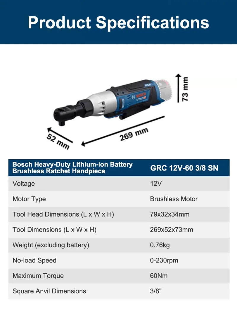 Bosch GRC 12V-60 | 3/8in Brushless Cordless Ratchet | 60Nm