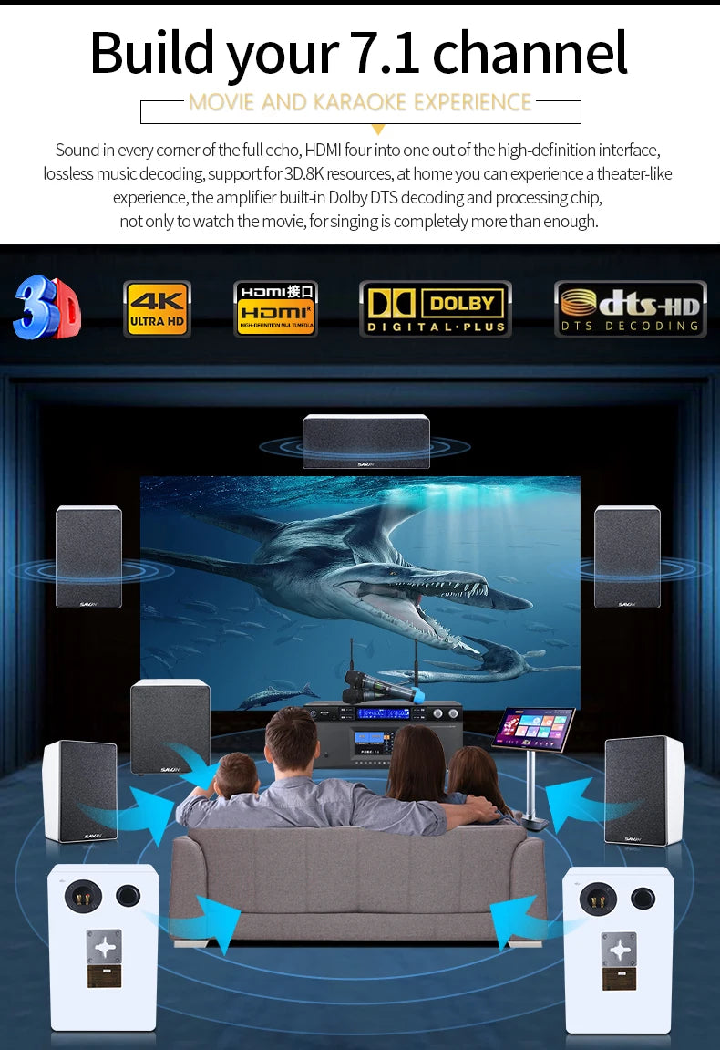 PAHOPE MK-8000 7.1 Home Theater AV Receiver | 8K 3D | DTS Digital HD | Karaoke | 110V & 220V
