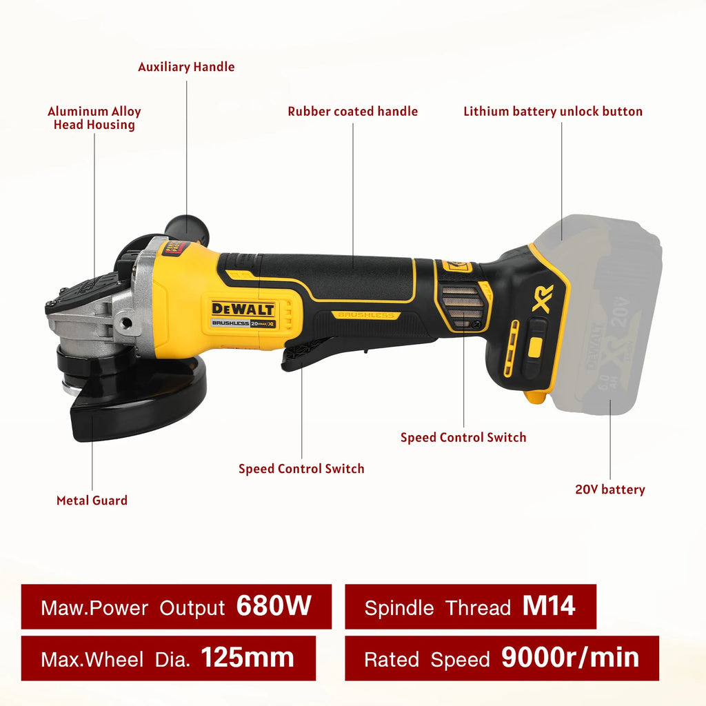 DEWALT-Compatible DCG405 | 18V Brushless Angle Grinder | 125mm