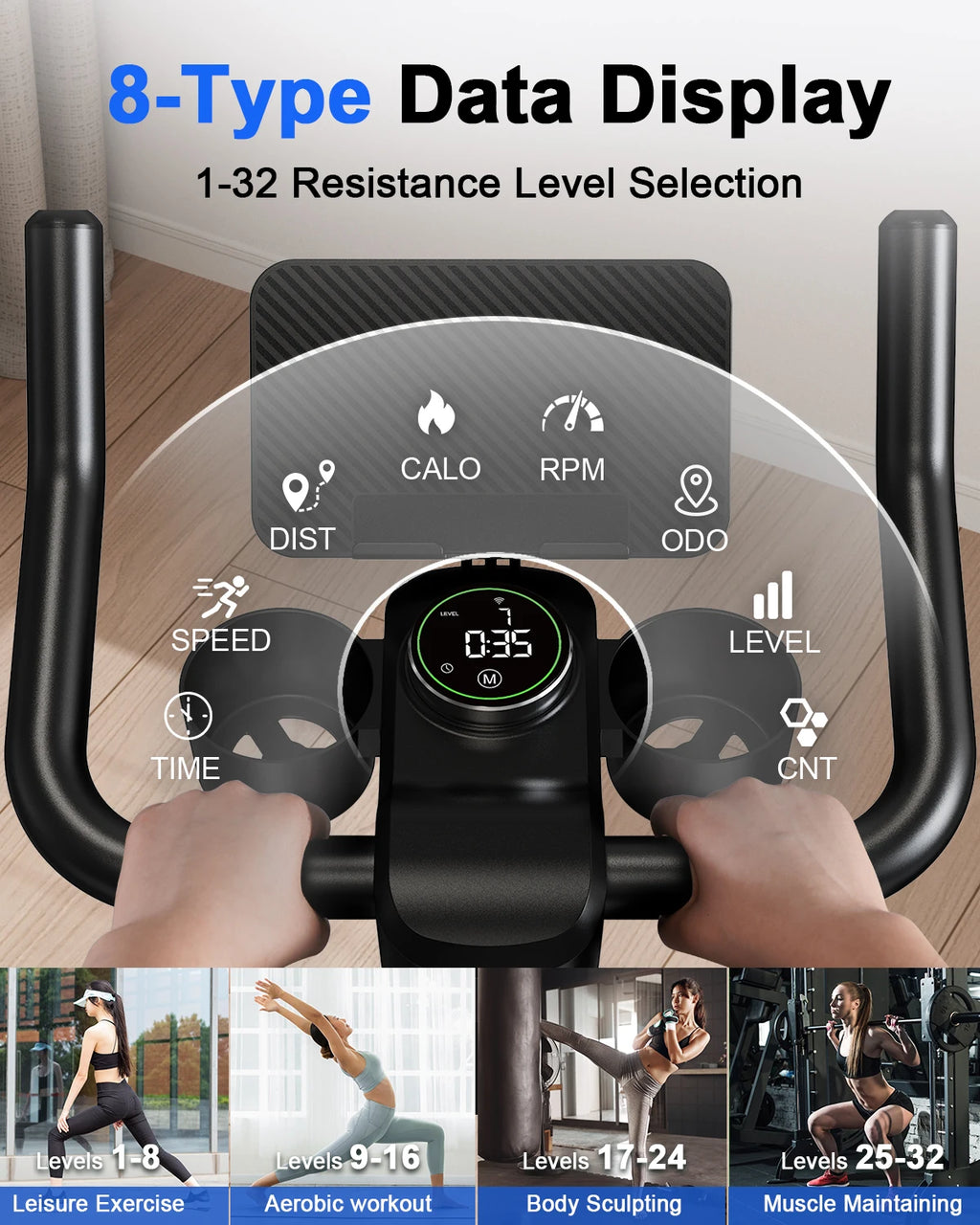 Stationary Exercise Bike | 32-Level Magnetic Resistance | Bluetooth & LCD Screen | Home Gym