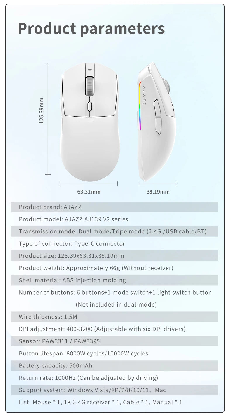 Ajazz AJ139 V2 MC Wireless Gaming Mouse | 12000 DPI
