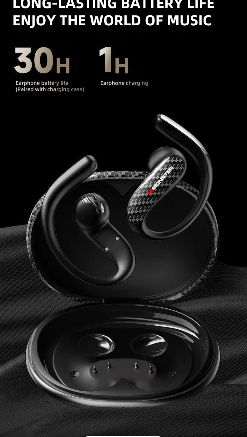 Monster MQO37 - Auriculares Gaming TWS Bluetooth 6.0 | ANC | OWS Ear Hook | HiFi