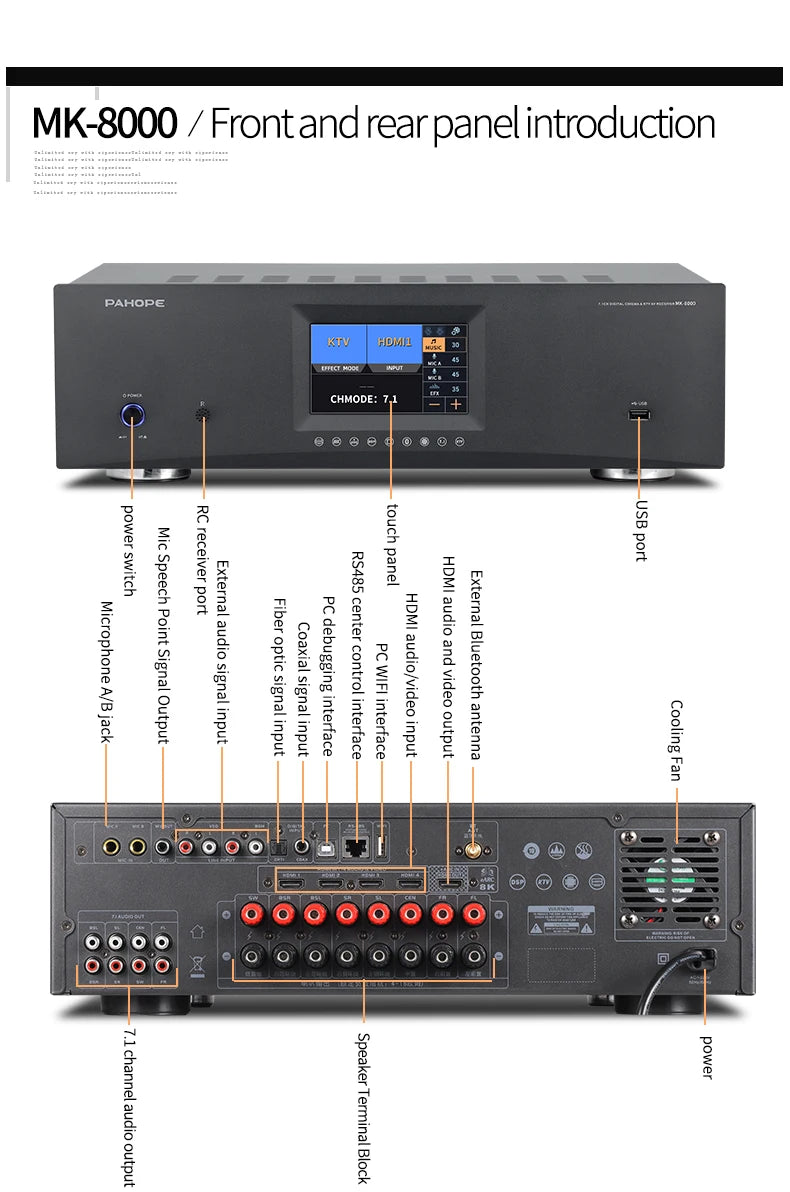 PAHOPE MK-8000 7.1 Home Theater AV Receiver | 8K 3D | DTS Digital HD | Karaoke | 110V & 220V