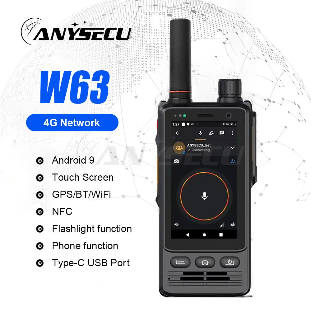 ANYSECU W63 | Walkie Talkie 4G PTT IP68 NFC GPS | Zello RealPTT Android
