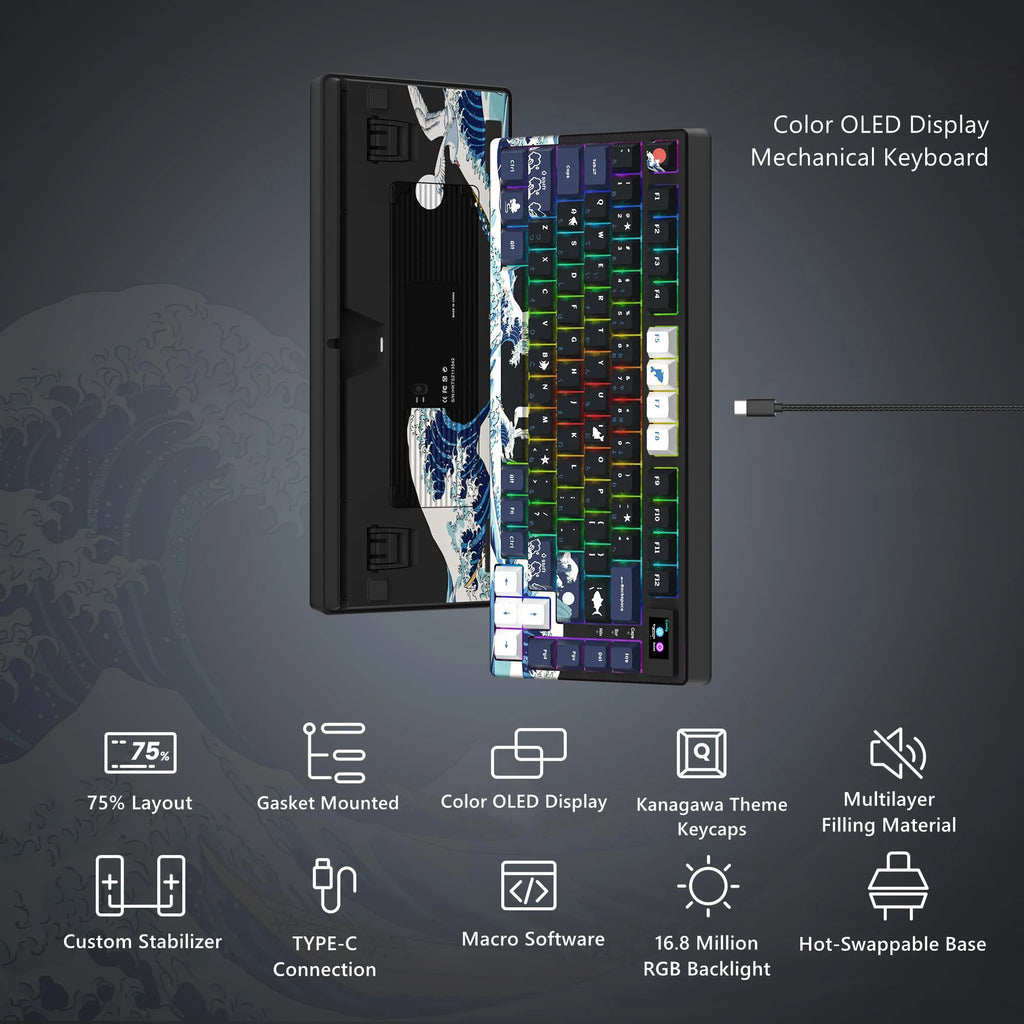 Teclado Mecánico Gaming Womier 75% | OLED | Gasket | Hot-Swap | PBT Pudding RGB | PC/Mac | Womier 75% Mechanical Gaming Keyboard OLED Gasket Hot-Swap PBT Pudding RGB