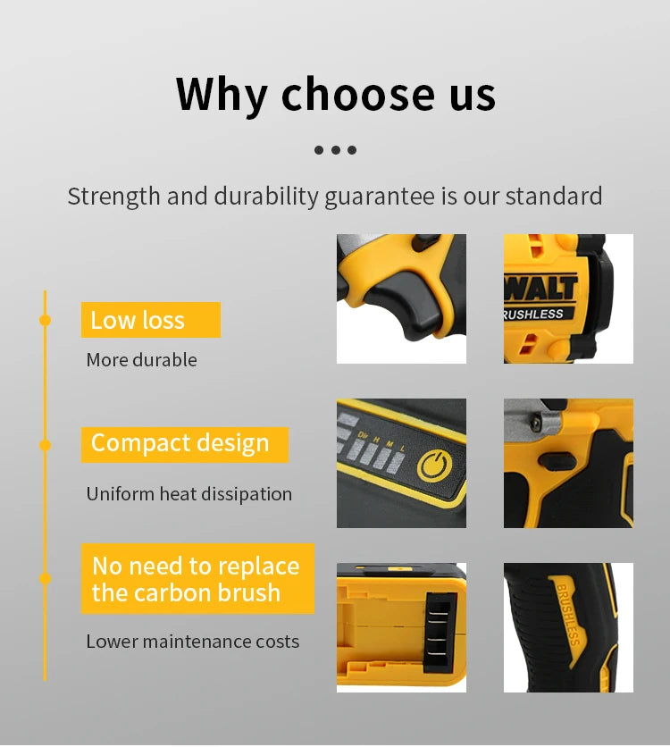 DEWALT-Compatible DCF921 | 20V Brushless Impact Wrench | LED Light
