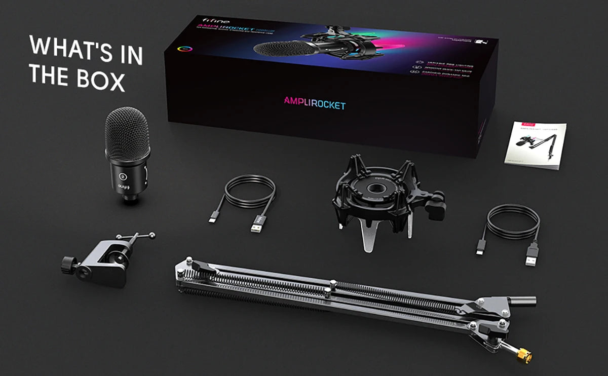 FIFINE K651 USB Dynamic Microphone Kit | Boom Arm | RGB Shock Mount | Cardioid | Streaming & Podcast