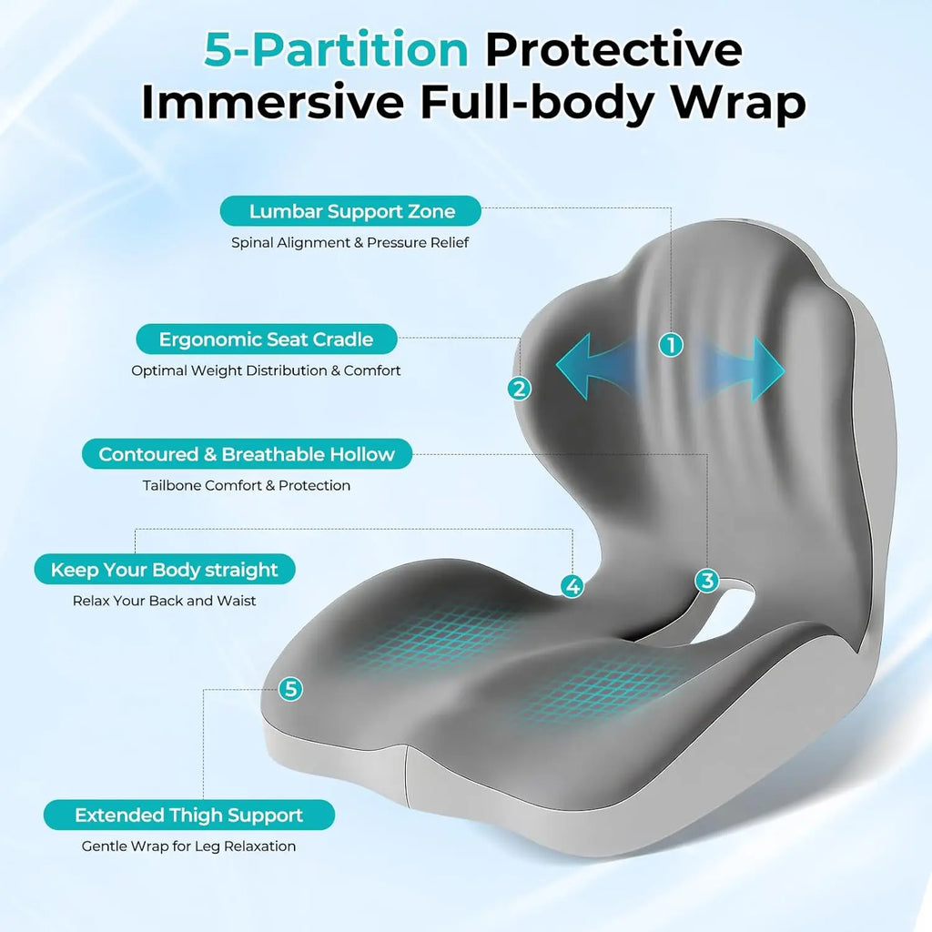 Memory Foam Seat Cushion | Lumbar Back Support | Office & Car / Cojín Ergonómico