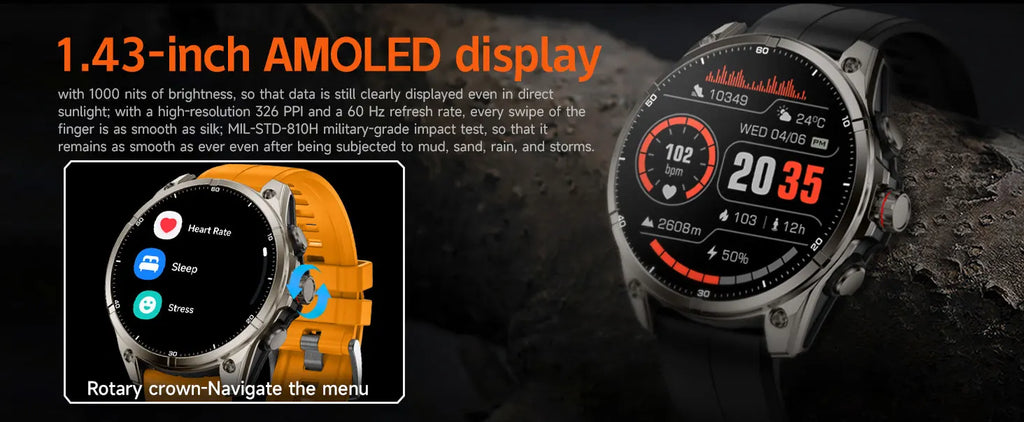 Smartwatch DAORKOW FT66 2026 | AMOLED 1.43" 466×466 | GPS | IP69 | Bluetooth 5.3 | 100+ Sport Modes | Android & iOS | Reloj Inteligente DAORKOW FT66 | AMOLED 1.43" | GPS | IP69 | Bluetooth 5.3 | 100+ Deportes