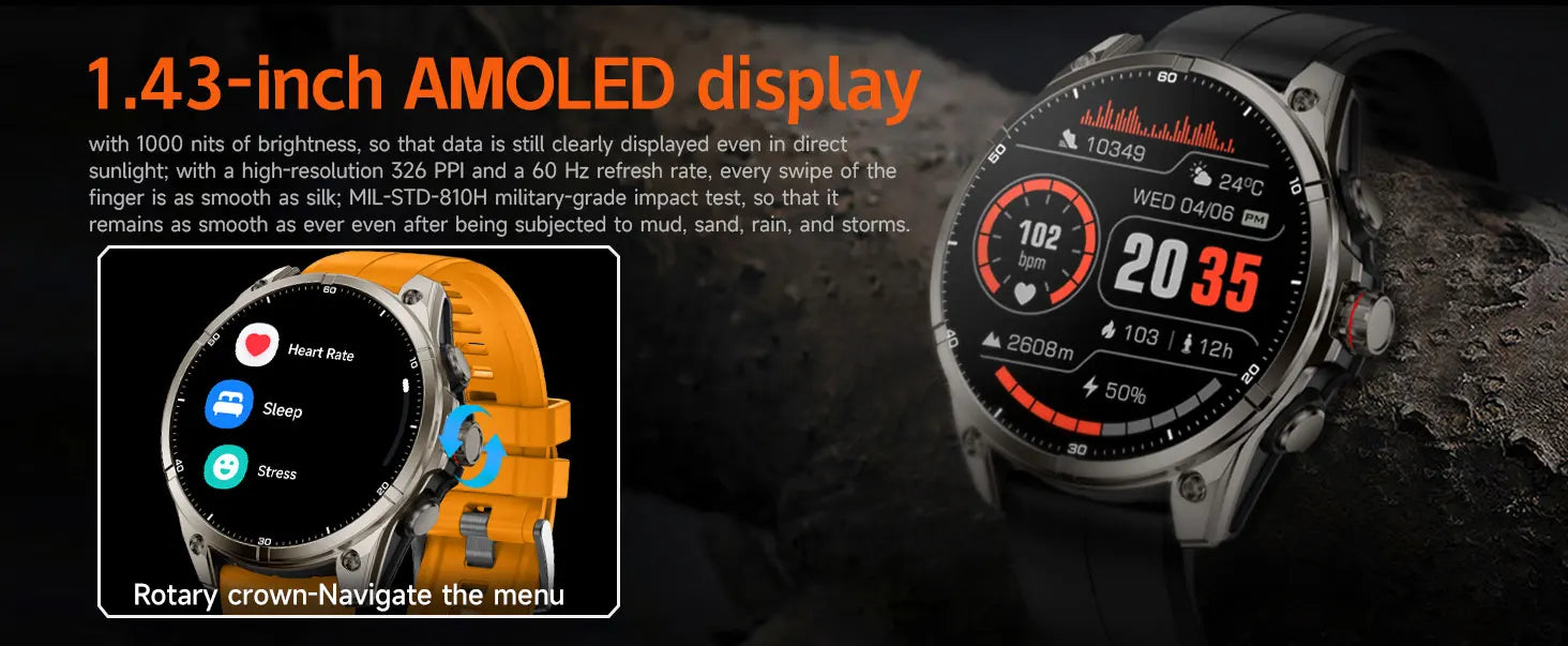 Smartwatch DAORKOW FT66 2026 | AMOLED 1.43" 466×466 | GPS | IP69 | Bluetooth 5.3 | 100+ Sport Modes | Android & iOS | Reloj Inteligente DAORKOW FT66 | AMOLED 1.43" | GPS | IP69 | Bluetooth 5.3 | 100+ Deportes