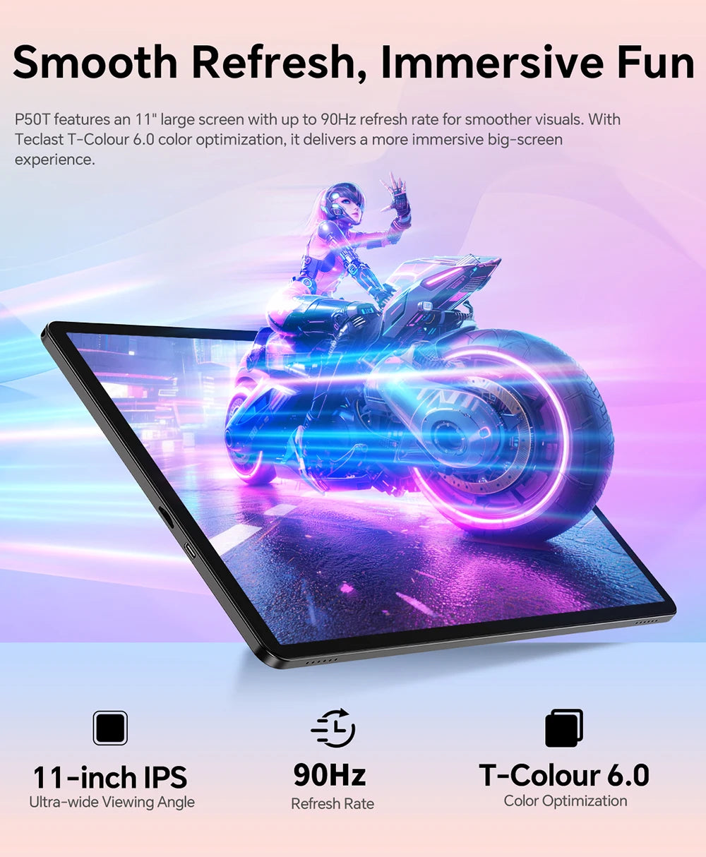 Tablet Teclast P50T 11" | Android 16 | 16GB RAM + 128GB | Octa-Core | 90Hz | 8000mAh | GPS | WiFi 5 | Netflix
