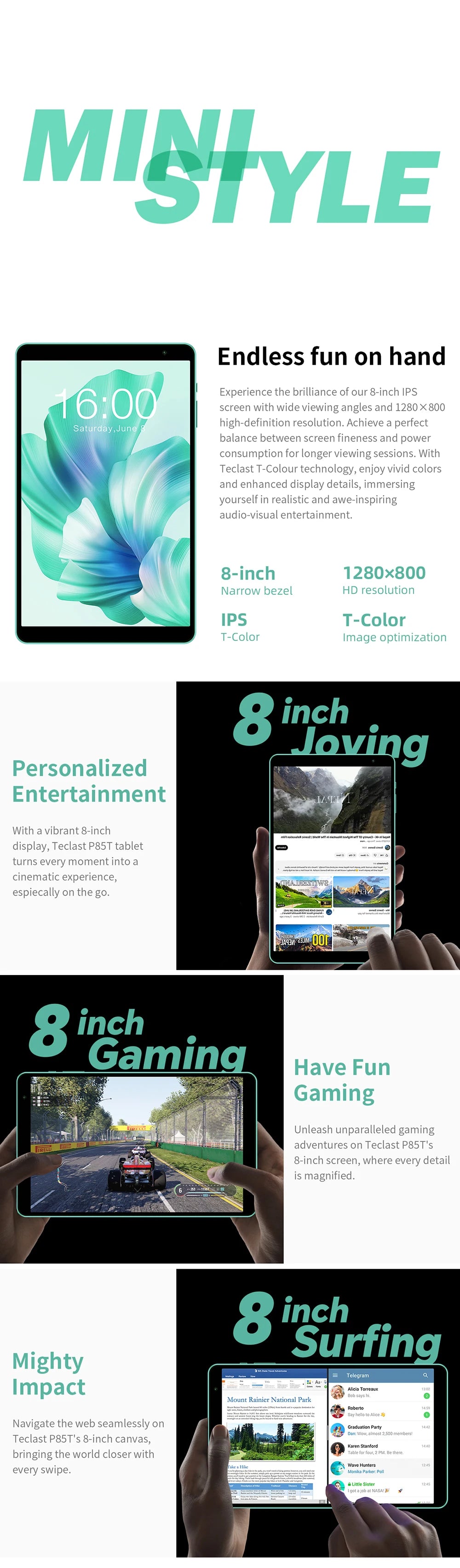 Tablet Teclast P85T 8" | Android 14 | 12GB RAM + 64GB | Octa-Core A523 | WiFi 6 | BT 5.2 | 5000mAh