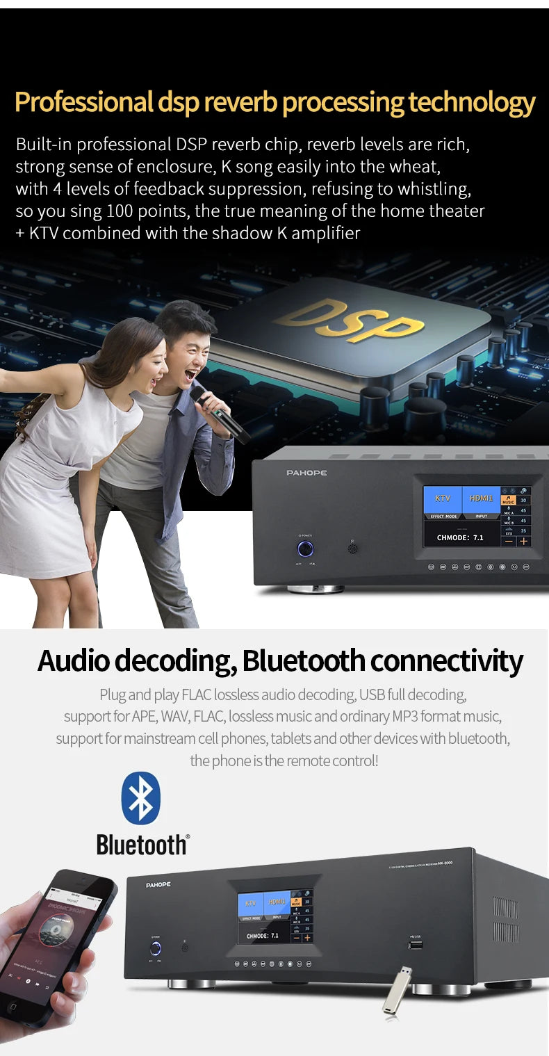 PAHOPE MK-8000 7.1 Home Theater AV Receiver | 8K 3D | DTS Digital HD | Karaoke | 110V & 220V
