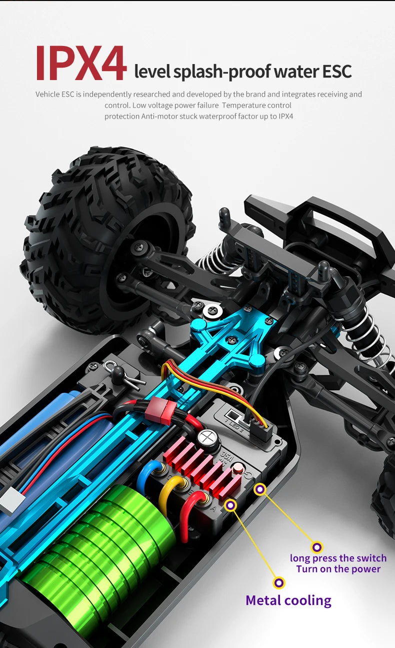 RC Monster Truck 4WD Brushless — 75km/h Off-Road 1/16 Scale | LED Headlights & Metal Parts