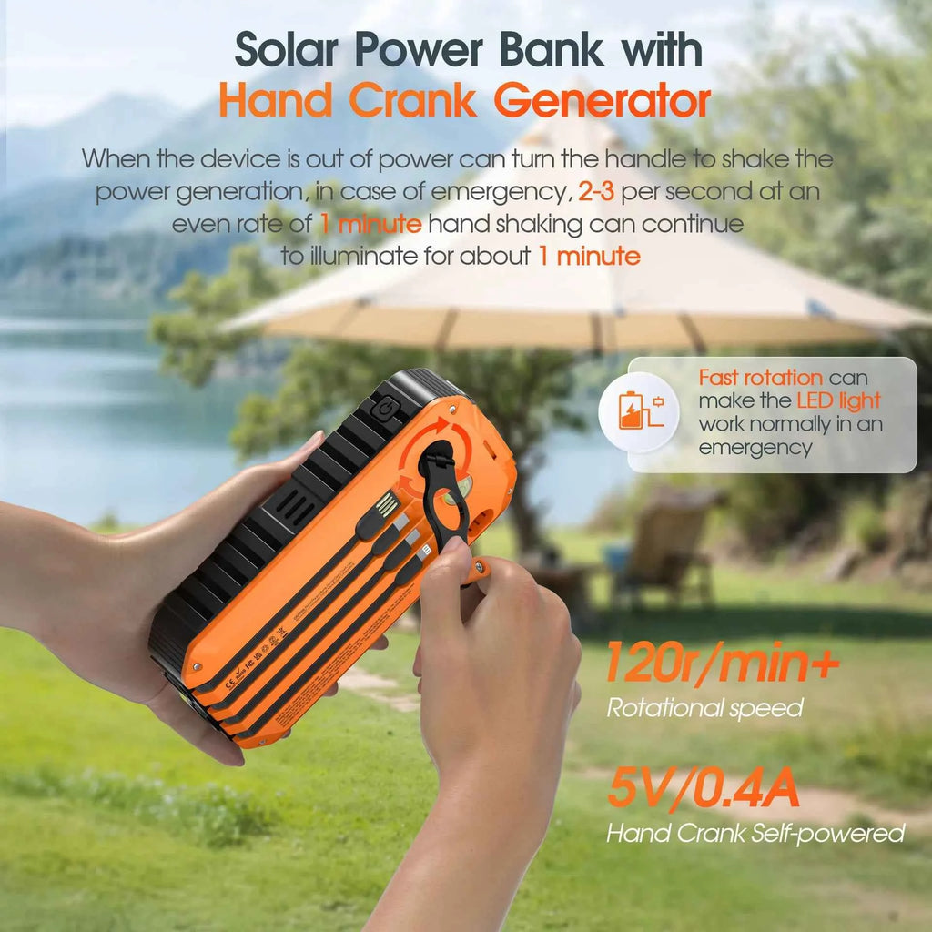 20000mAh Solar Hand-Crank Power Bank | 22.5W