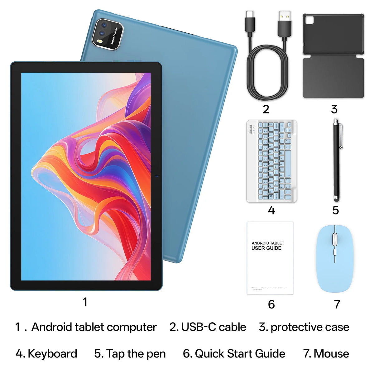 Tablet BAKEN 10" | Android 16 | 12GB RAM + 64GB | Quad-Core | 6000mAh | Dual Cámara | Azul y Negro