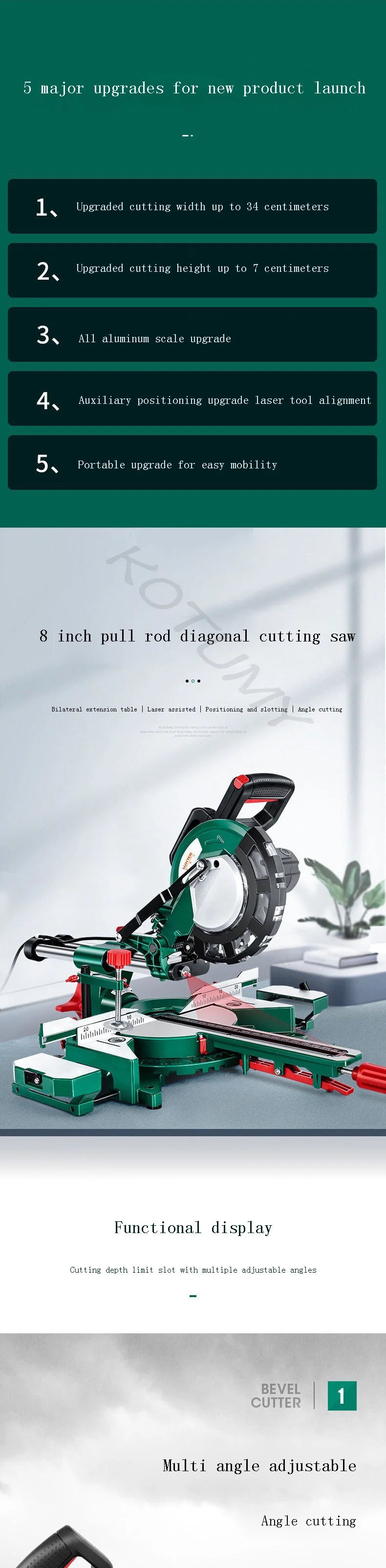 KOTUMY 8-Inch Sliding Miter Saw | Laser Guide | 1700W