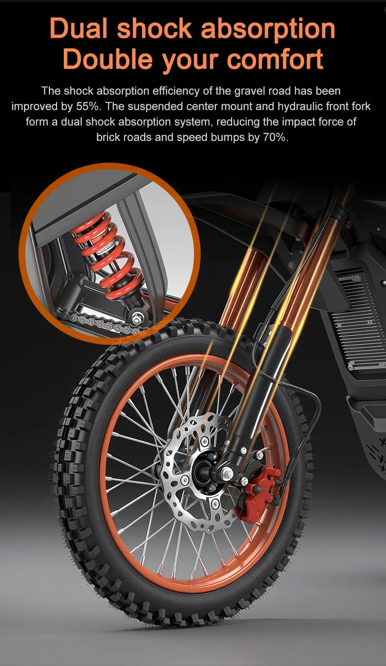 E-Bike Off-Road 3000W | Motor Integrado | 60V 21Ah | Rueda 14" | Moto Eléctrica de Montaña | Naranja