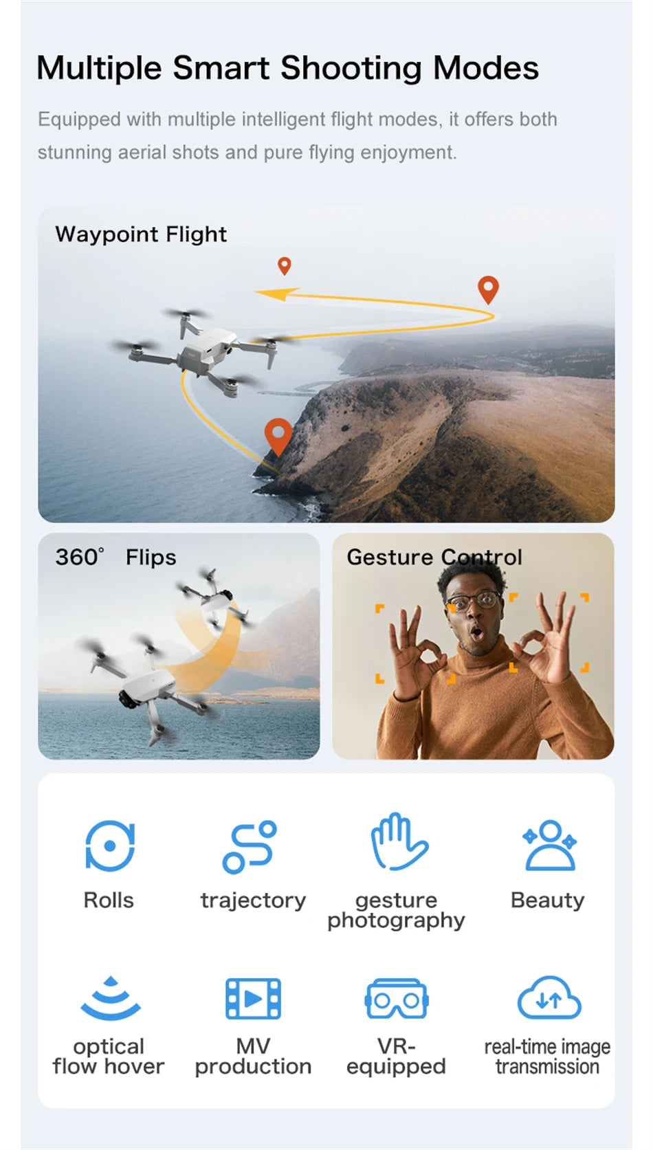 Dron Aeri100 VR – Cámara 8K HD, Motor Brushless, GPS, Evitación 360°, Diseño Aerodinámico 1:1