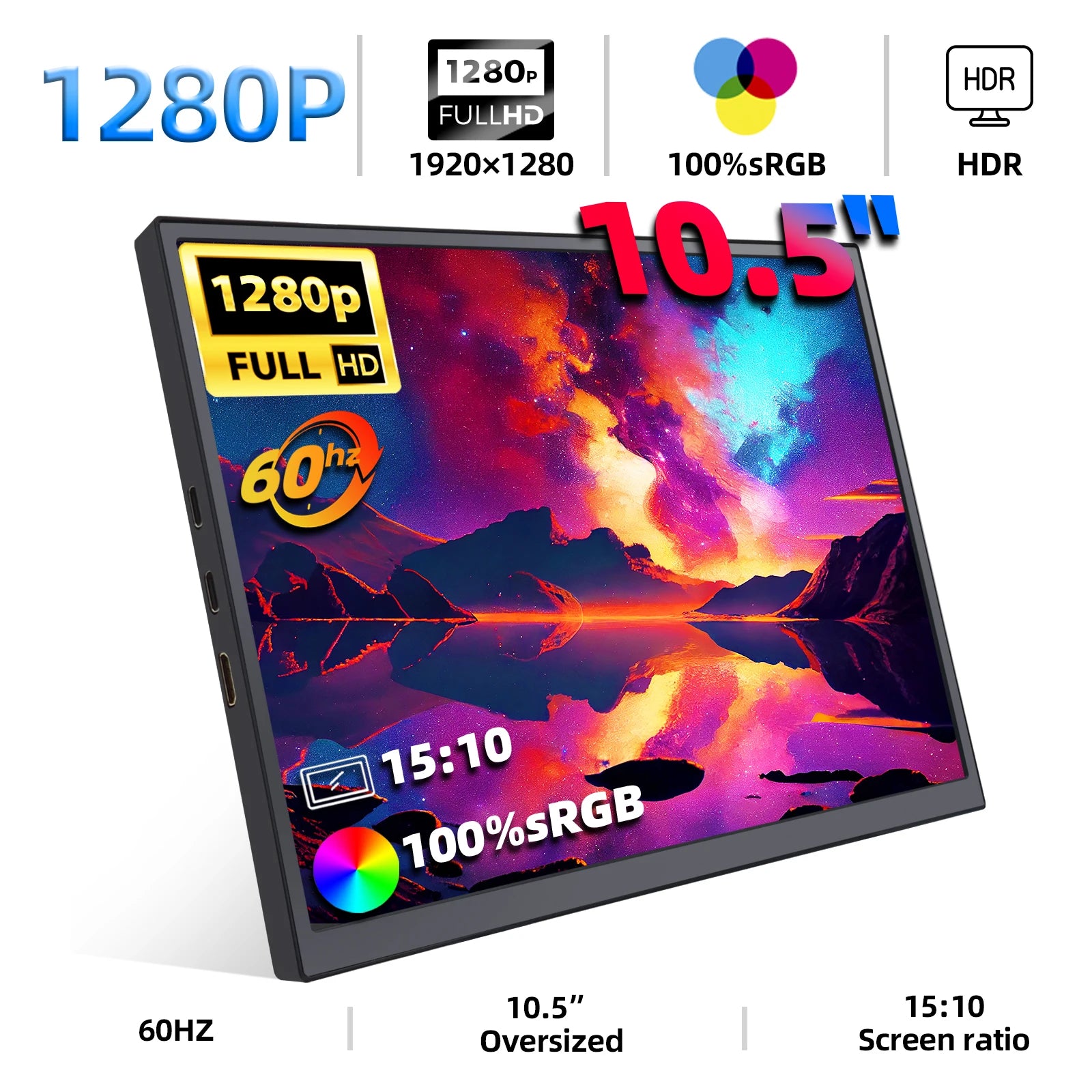ZSUS PM10A | Monitor Portátil 10.5" 1280P IPS | 100% sRGB, 420 nits, Low Blue Light, Type-C