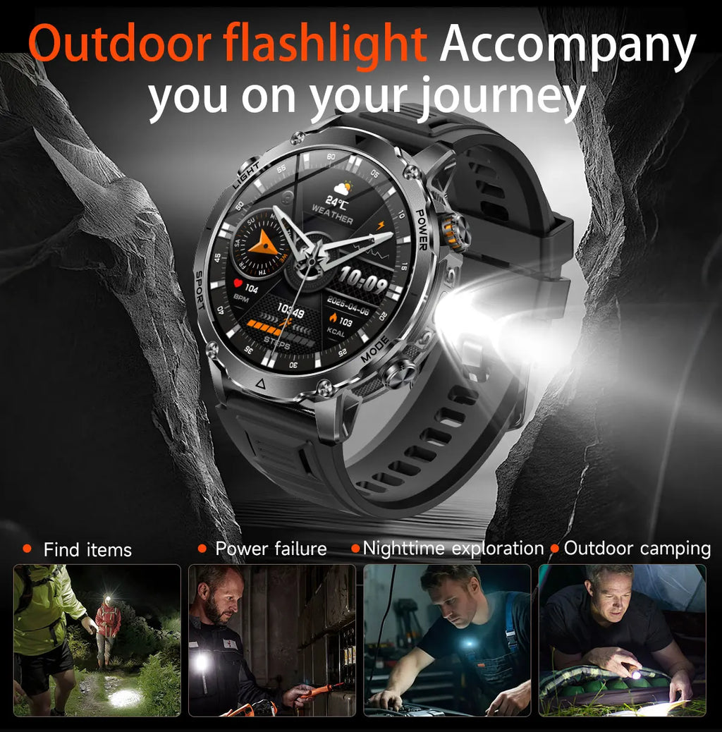 Flttoltn AK106 | Smartwatch Militar 1400mAh | AMOLED 1.7", IP69K, Linterna LED, 100+ Deportes
